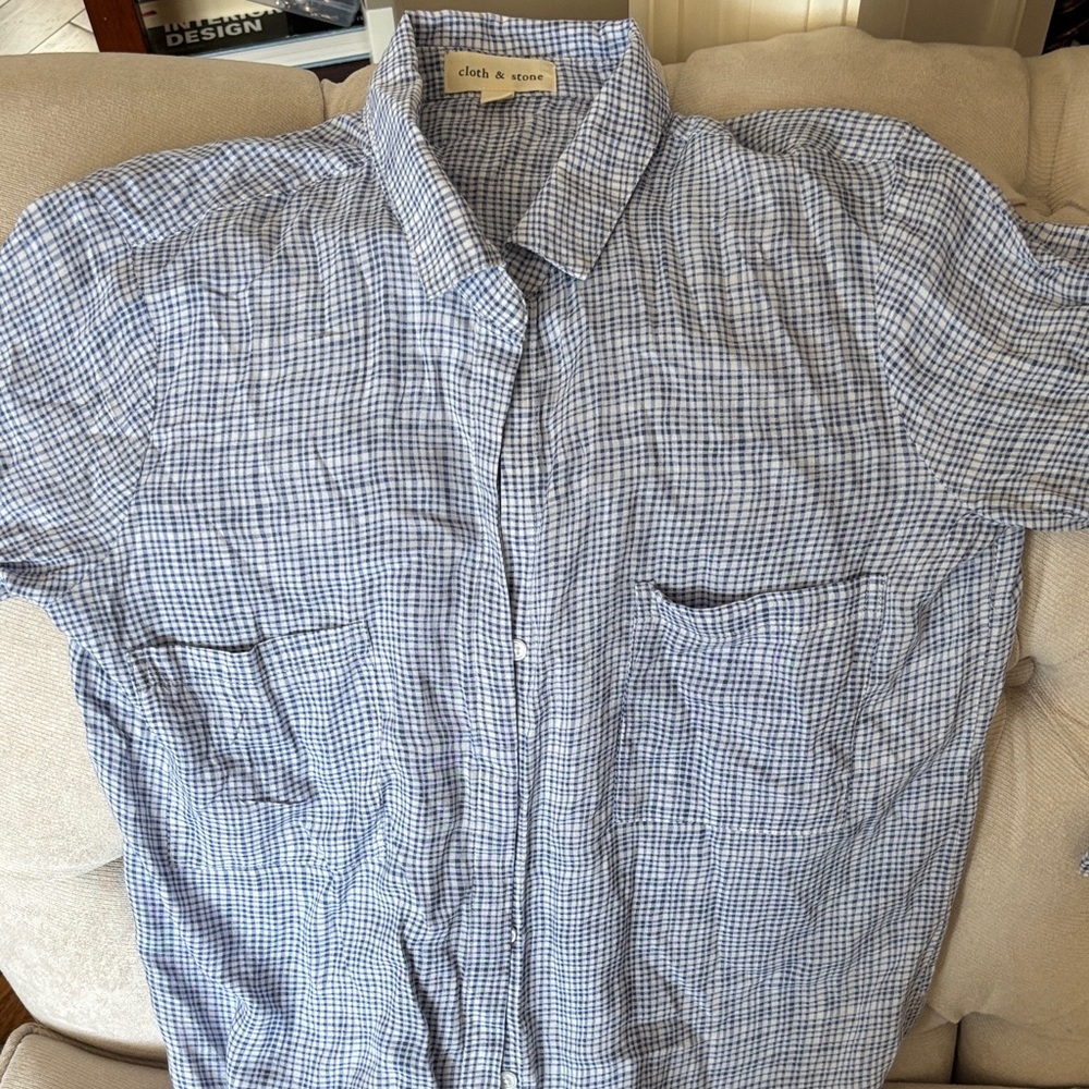 Cloth & Stone Blue and White Checkered Blouse